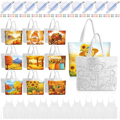Locmeo 10 Set Paint and Sip Canvas Bags Pre Drawn Kit,Autumn - style: Autumn