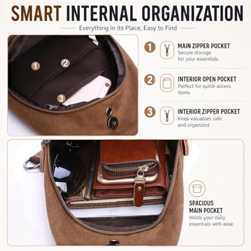Canvas Sling Bag for Men Crossbody Chest Bag Casual Daypack Rucksack Small Crossbody Backpack with Adjustable Strap - color: Grey
