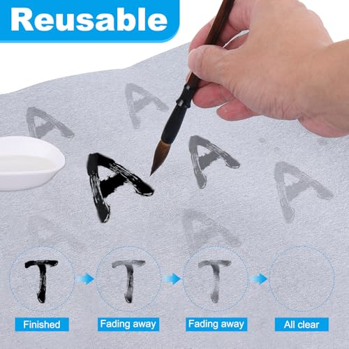 PATIKIL 12pcs Chinese Calligraphy Set, 28x13Inch Reusable Water Writing Cloth Magic Paper Blank Calligraphy Brush No Ink for Beginners Practicing