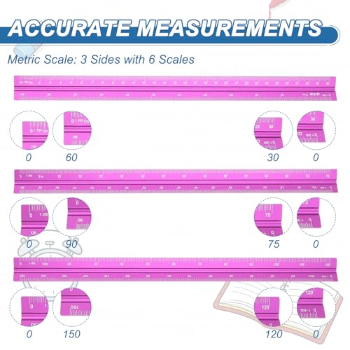 YOKIVE 2Pcs Metric Engineer Scale Ruler, (13 Inch, Rose Red) - color: Rose Red