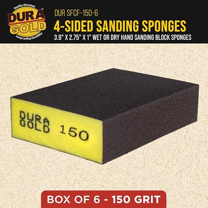 Dura-Gold 150 Grit 4-Sided Hand Sanding Block Sponges, 3.9" x 2.75" x 1" - style: 150 Grit