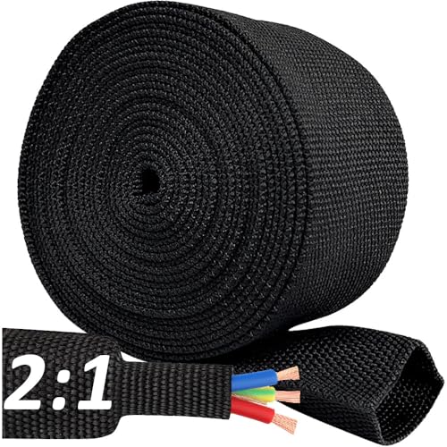 4 FT 3 inch 2:1 Heat Shrinkable Braided Sleeving Heat Shrink Sleeve Abrasion Protection Flexibility Wiring Harness Cable Sheath - size: 70mm-3"