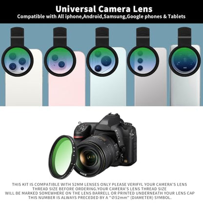 52MM Variable ND2-32 Filter for Phone, Multi-Coating Clip-On Variable Neutral Density Lens Kit, Compatible with iPhone 16/15/14/13 Pro Max, Samsung Galaxy, Google Pixel and Other Smartphone