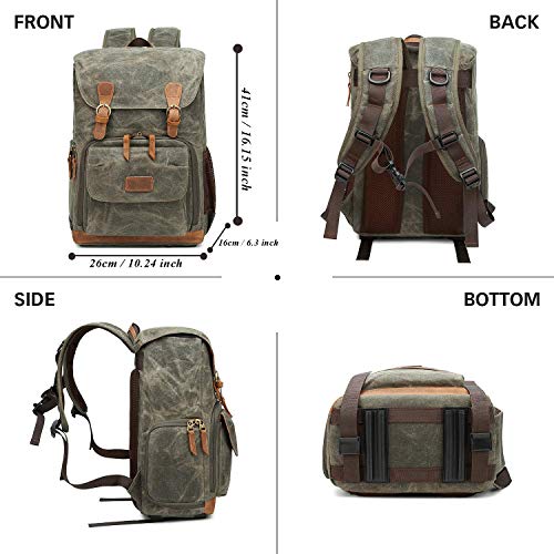 UBAYMAX Canvas Camera Backpack for Canon Nikon Sony DSLR SLR Waterproof - color: Olive