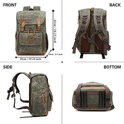 UBAYMAX Canvas Camera Backpack for Canon Nikon Sony DSLR SLR Waterproof - color: Olive