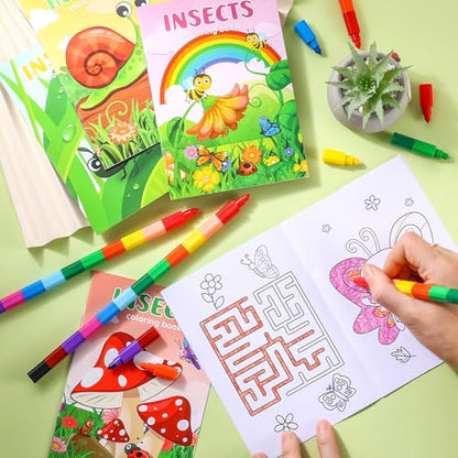 BenLouis 24 Insect Mini Coloring Books with 24 Crayons for Kids Bulk - style: Insects