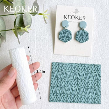 KEOKER Polymer Clay Texture Roller, 3PCS Roller for Making Earrings, Like Texture Sheets, Great with Clay Cutters (3pc Leaf All) - color: 3pc ALL