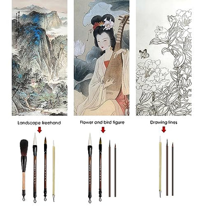 10-Piece Chinese Calligraphy Brush Set - Premium Writing Brushes with Roll-up Bamboo Brush Holder