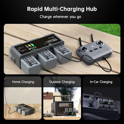 LIMETA 200W Fast Charging Hub for DJI Air 3s Battery Simultaneous 3 Drone Batteries with LED Light, Discharge Multi-Function Air 3 Charger Hub Drone Accessories