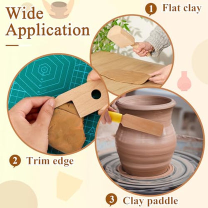 Amylove 3 Pcs Wooden Pottery Clay Tools Set, Paddles Pad Bevel Cutter
