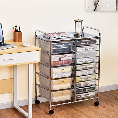 RELAX4LIFE 15-Drawer Rolling Storage Drawer Cart Organizer - color: Clear, style: 15 Drawers-34.5"