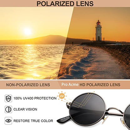 Pro Acme Small Round Polarized Sunglasses for Women Men Retro Metal Shades - color: C5 - Gunmetal Frame/Black Lens