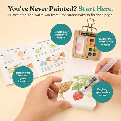 Tobios Mini Watercolor Kit, Travel Watercolor Set, Brush & Sketchbook