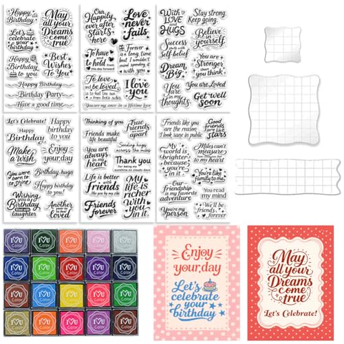 6 Pcs Greeting Words Clear Stamps for Card Making 20 Ink Pad - style: 29Pcs Greetings Blessings Stamps