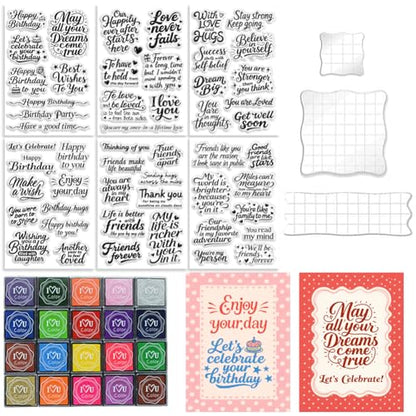 6 Pcs Greeting Words Clear Stamps for Card Making 20 Ink Pad - style: 29Pcs Greetings Blessings Stamps