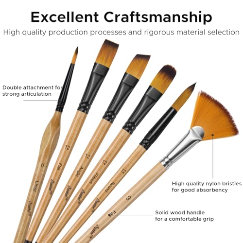 Bougimal 33 Pcs Paint Brush Set, No-Shedding Artist Paint Brushes - color: Wooden 2