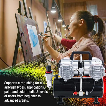 Master Airbrush TC-828 Airbrush Compressor with Tank- 1/3 HP Quad Cylinder - style: Quad Piston with Tank