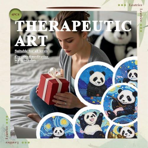 Leatrice 6PCS Diamond Art Coasters Small Diamond Painting Kits for Adults - color: BB Panda