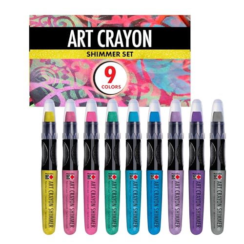 Marabu Art Crayon Shimmer Bundle – 9 Radiant Colors, Watercolor Crayons for Stunning Effects & Blended Artwork