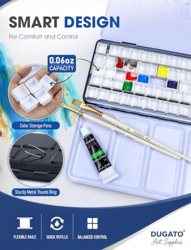 DUGATO Large Empty Watercolor Palette Tin with Lid, Holds 63 Half Pans - size: Large