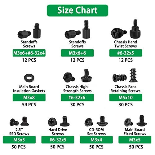 350 Pcs Black Computer Screws Kit PC Motherboard Standoffs SSD Set - color: 350 Pcs Black PC Screw