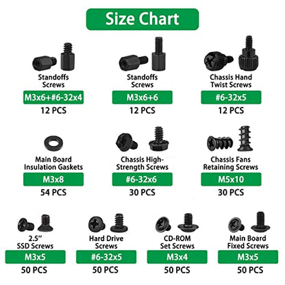 350 Pcs Black Computer Screws Kit PC Motherboard Standoffs SSD Set - color: 350 Pcs Black PC Screw