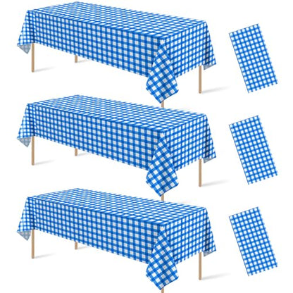 3Pcs Blue Gingham Tablecloths, Checkered Party Table Covers 54x108 In - color: Blue