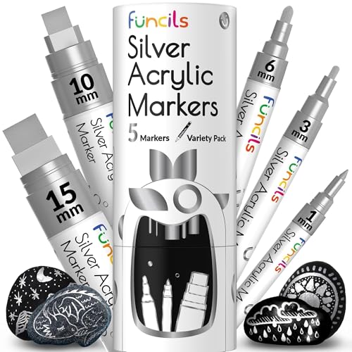 5 Silver Paint Marker Pens - Metallic Acrylic Paint Pen for Wood - color: Silver