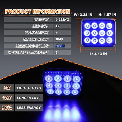 2PCS Magnetic Blue Beacon Strobe Lights for Truck Vehicle Trailer - color: Blue