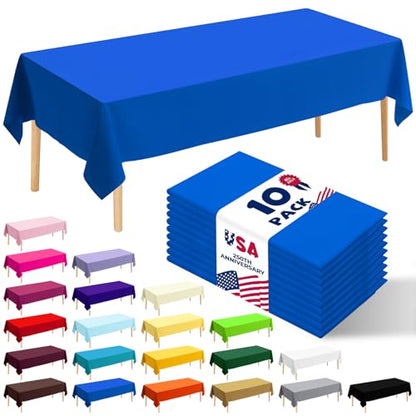 10 Pack Premium Disposable Plastic Tablecloth 54" X 108" Rectangle Table Cover for Birthdays Weddings Christmas Anniversary Buffet Table (Blue) - color: Blue, size: 54" X 108" Rectangle