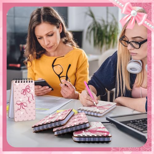 Fuyoooo 12 Pcs Pink Bow Diamond Art Notebook for Adults, 4.72 x 2.83 Inch - style: Pink Bow