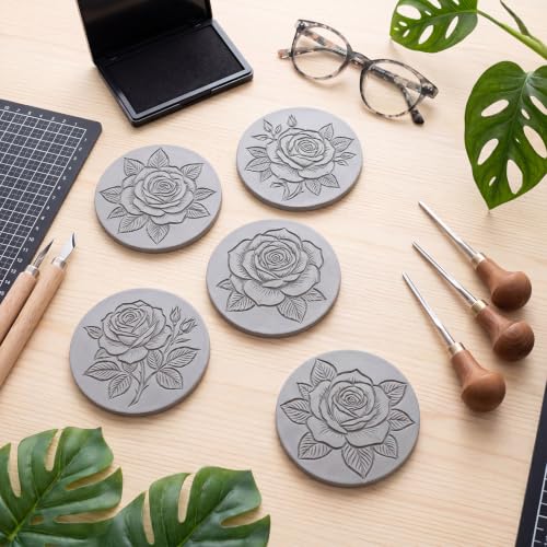 MotiMind 10 Pcs Rubber Carving Blocks, Linoleum Block, Round, 3.93 Inch