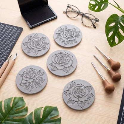 MotiMind 10 Pcs Rubber Carving Blocks, Linoleum Block, Round, 3.93 Inch