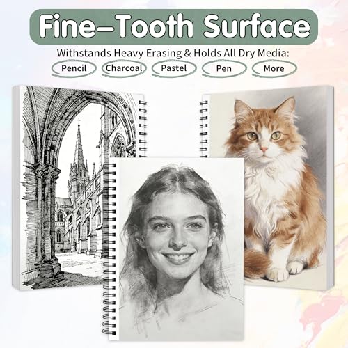 FIXSMITH 9"X12" Sketch Book, 100 Sheets, 68 lb/100gsm, 4 Pack Green - color: Sage Green, size: 9"x12"-4 Pack