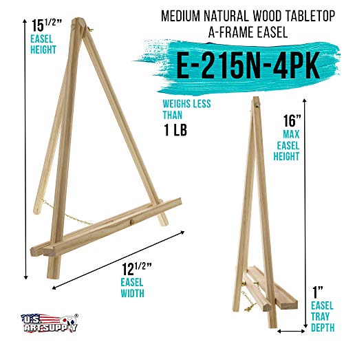 U.S. Art Supply 16" Natural Wood Tabletop Easel (4 Pack) - Adjustable - color: Natural, size: 16 inch