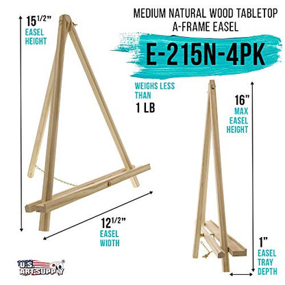 U.S. Art Supply 16" Natural Wood Tabletop Easel (4 Pack) - Adjustable - color: Natural, size: 16 inch