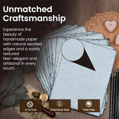 LEATHER VILLAGE Grey Deckled Edge Handmade Watercolor Paper 4x6 - color: Grey Toned, size: 6"X4"