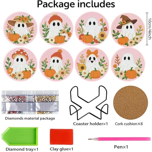 8 Pcs Halloween Diamond Art Coasters Kits with Holder 4X4 Inch - color: Bdwy464