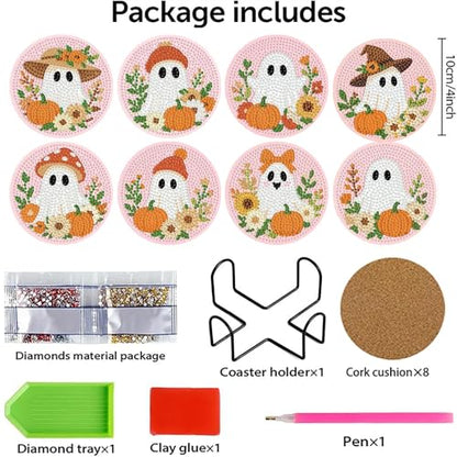 8 Pcs Halloween Diamond Art Coasters Kits with Holder 4X4 Inch - color: Bdwy464