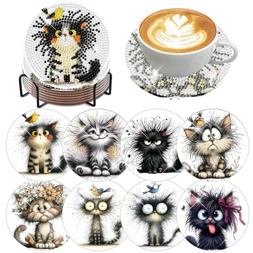 8 Pcs Cat Diamond Art Coasters, Diamond Painting Coasters 4X4IN - color: Cat