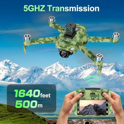 Drone with Camera 4k, GPS HD Drones for Adults, Remote Controller with Screen, Obstacle Avoidance, Brushless Motor FPV, 5G Transmission, 3 Battery, Professional (Army Green)