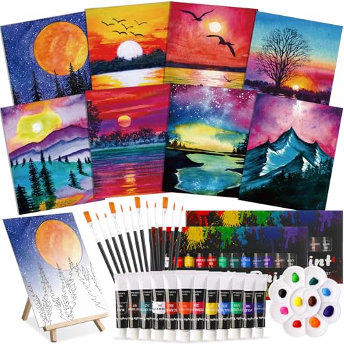 Cholemy 36 Pcs Paint and Sip Kit Gift for Adults 8''x10'',Mountain - style: Mountain