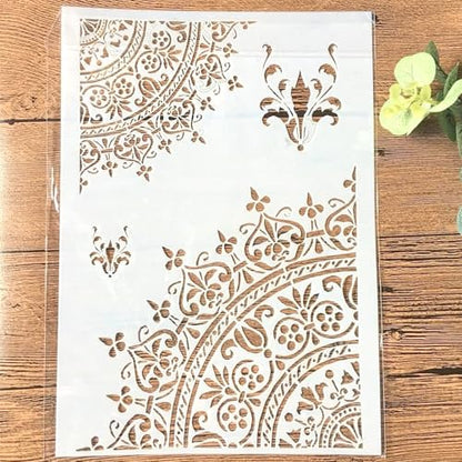 TIAMECH A4 Reusable Mandala 1/4 Wheel Stencil for Painting - style: Mandala Wheel