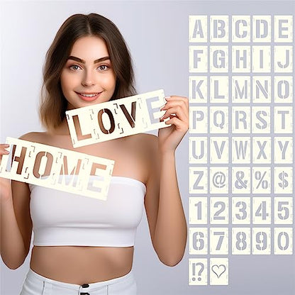 42pcs Traceable Interlocking Stencil Template Set, 4 Inch Reusable Letter Stencils for Painting, Alphabet Numbers and Symbols for Bullet Journal Canvas Rock Sign Wall Art Fabric Chalkboard - style: 4 Inch