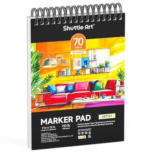 Shuttle Art Marker Pad, 70 Sheets, Spiral-Bound, 12”x9”, 110LB/180GSM Paper - size: 12x9 inch