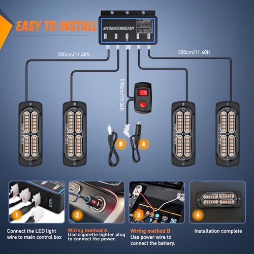 Nilight 4PCS LED Strobe Lights 12V 24V Sync Feature Amber - color: Amber w/Controller
