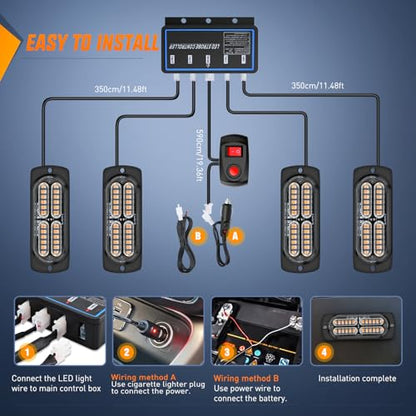 Nilight 4PCS LED Strobe Lights 12V 24V Sync Feature Amber - color: Amber w/Controller