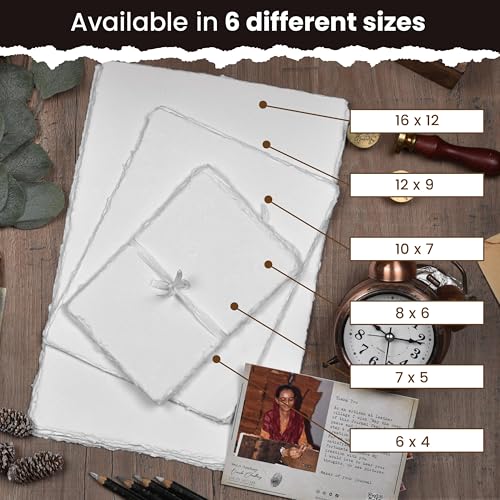 LEATHER VILLAGE Offwhite Deckled Edge Handmade Watercolor Paper 4x6 - color: White, size: 6"X4"