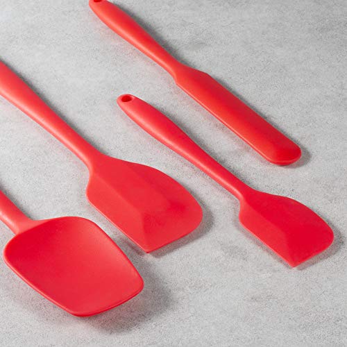 4-Piece Silicone Spatula Set with Stainless Steel Core, Red - color: Red