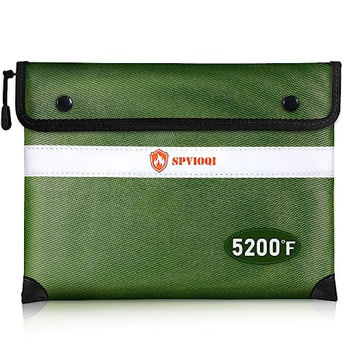 SPVIOQI Upgraded 5200°F Fireproof Document Bag - Heat Insulated, Fireproof Safe Pouch with Zipper, 8 Layers of Functional Materials, Firep roof Money Bag for Cash/Documents, Water Resistant Fire Bags - color: Green, size: 12" x 8.5"
